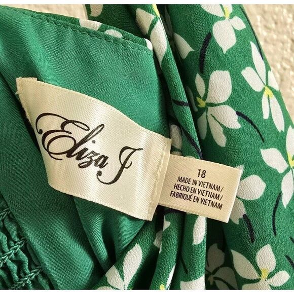 ELIZA J Green White Floral Print Plus Size 18 High/Low Faux Wrap Midi Dress - Picture 4 of 11